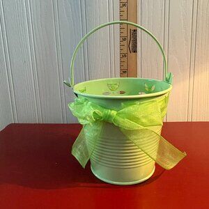 Pastel mint green pail with ribbon for easter or spring decor